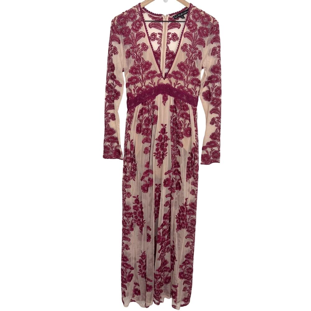 For Love & Lemons Temecula Maxi Dress Raspberry Wine Floral Lace Size Large - Picture 3 of 16